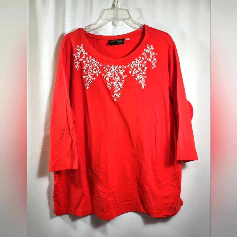 Bob Mackie Wearable Art coral colored tunic top women's 2X #173
